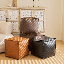 家居油蜡皮坐墩收纳储物沙发座客厅蒲团阳台复古皮质坐垫换鞋软凳