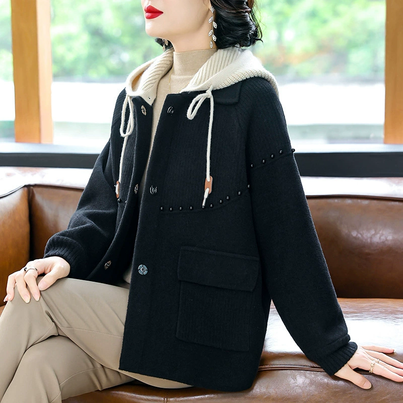 Мама осенняя шерстяная куртка 2024 новый средний и пожилой женский топ Guiren осенний и зимний кардиган шерстяное пальто