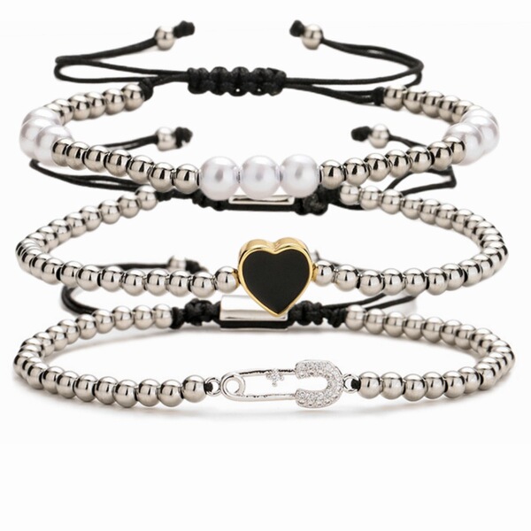 copper woven adjustable bracelet with zircon heart shaped
