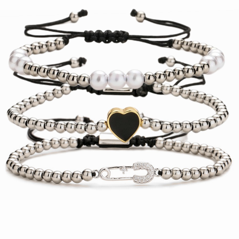 copper woven adjustable bracelet with zircon heart shaped