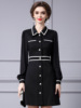 Black and white contrasting shirt style dress long sleeved single breasted A-line skirt