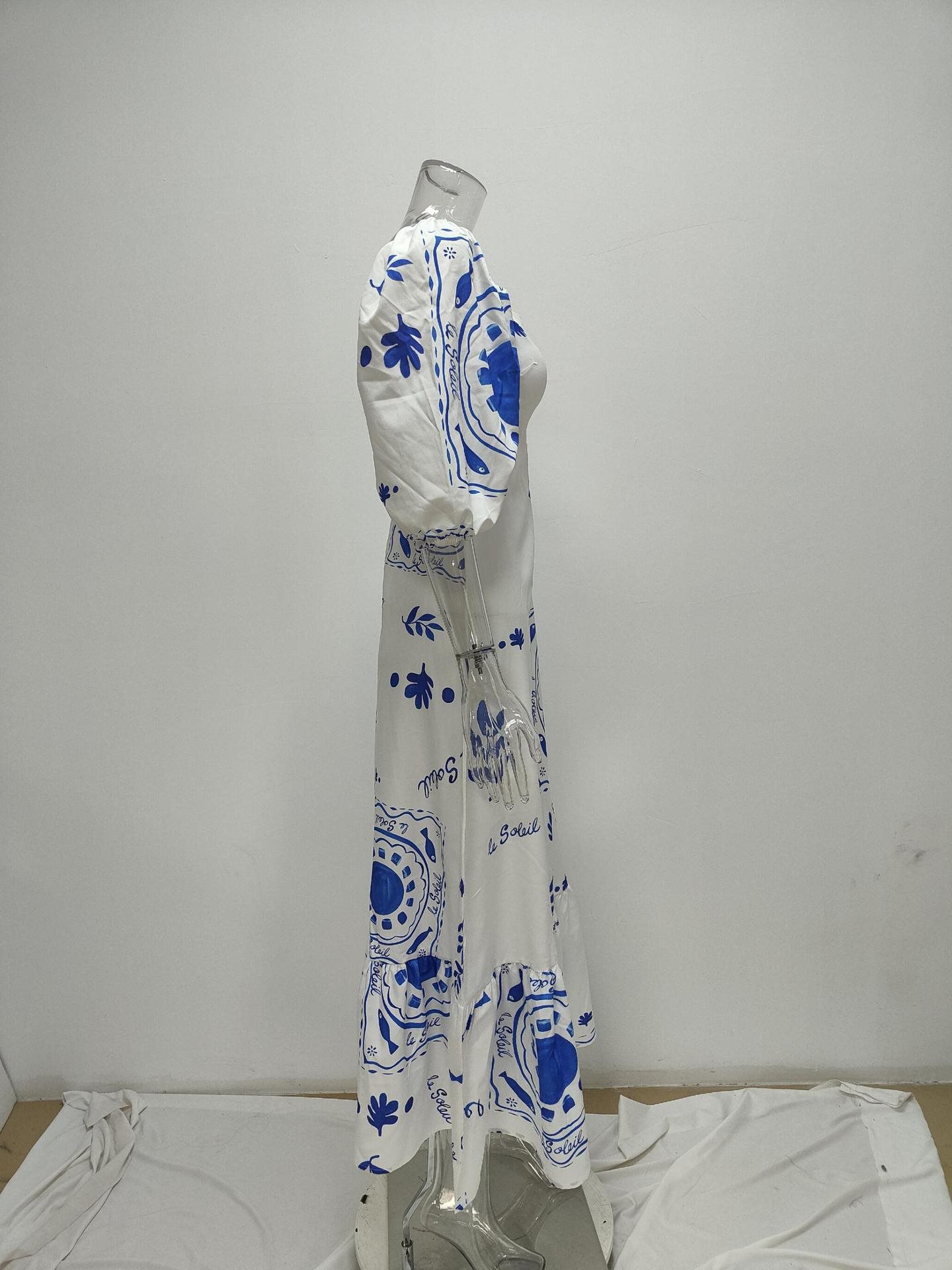 Women's Off-shoulder Printed Bodysuit With Flared Sleeves Slim Fit_voghion.com