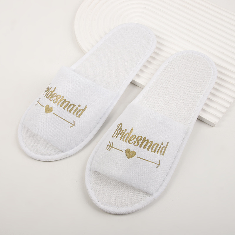 Hotel habitación de hotel zapatillas desechables letras inglesas brillantes damas de honor zapatillas nupciales al por mayor antideslizantes