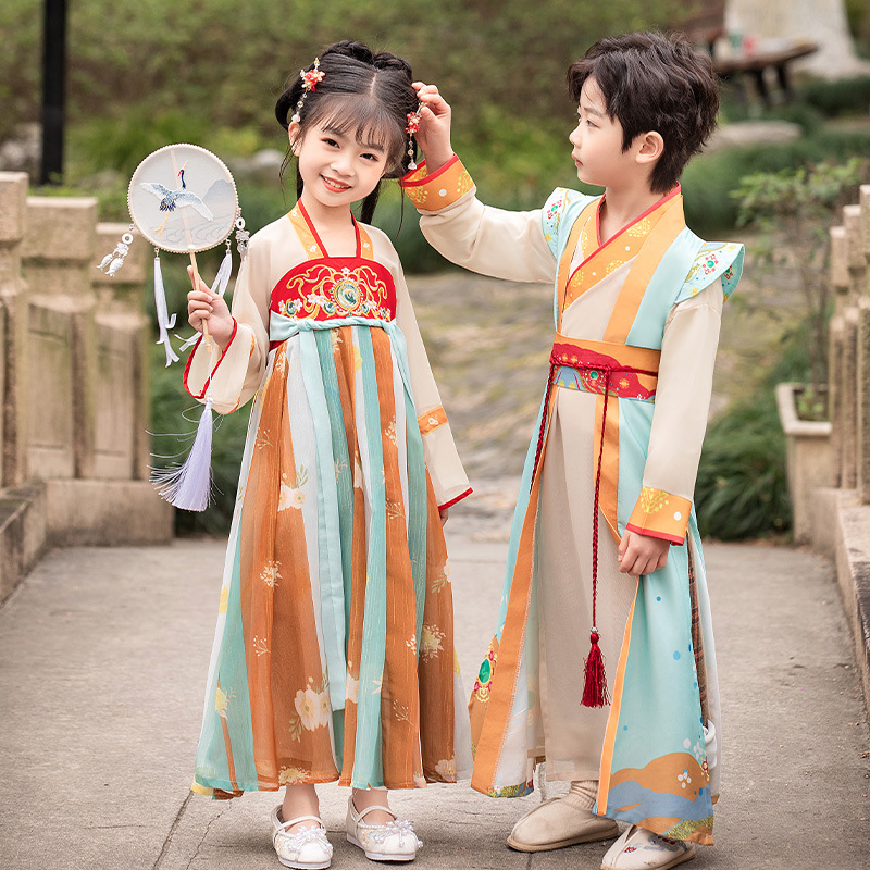 儿童汉服男女童国学服书童中国风古装舞蹈表演合唱三字经演出服装