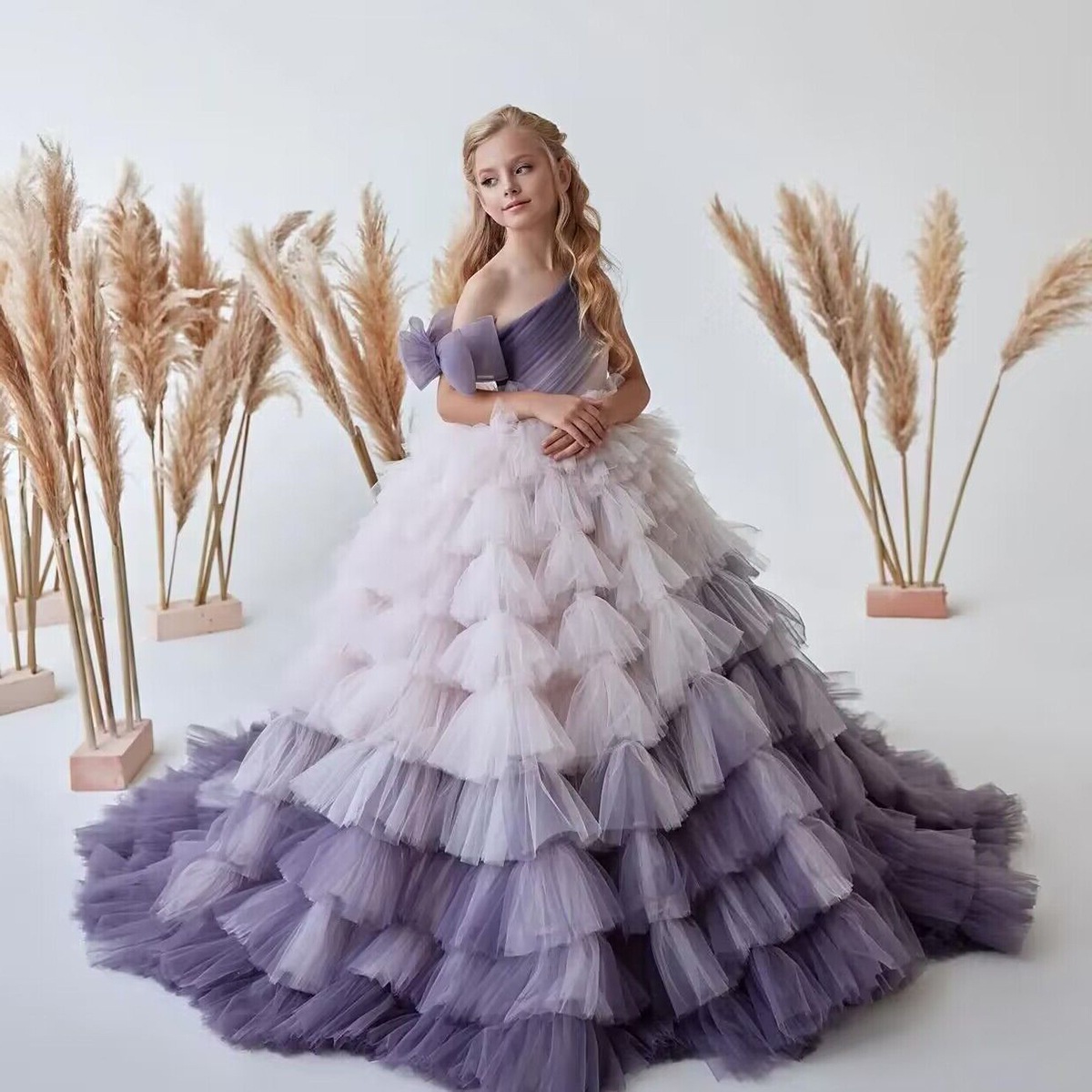 Trendiges Kuchenkleid für Mädchen für Klavierprüfungen, Blumenmädchen-Outfit, Kinderoutfit, Laufsteg-Look, Lila Kleid 【Vorbestellung | Versand in 15 Tagen】_voghion.com
