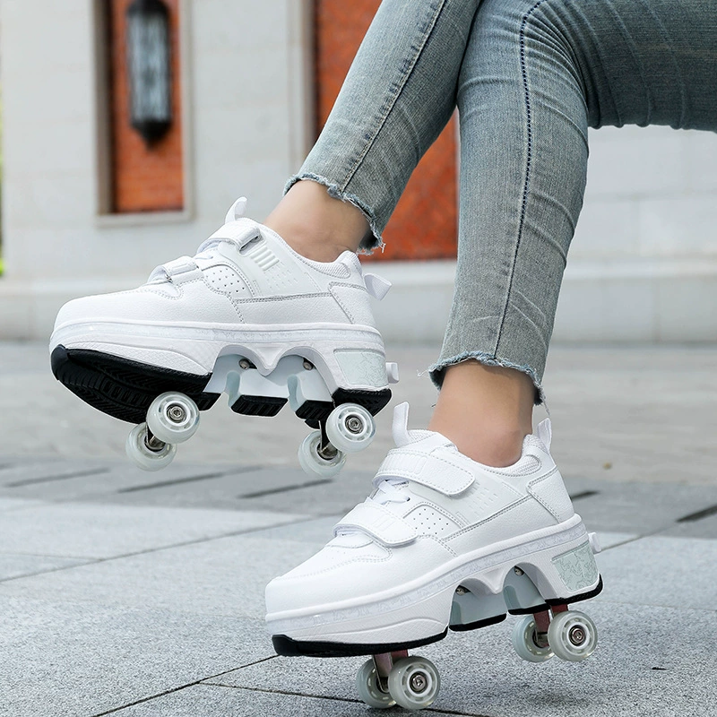Ролики на четырёх колёсах для взрослых мужчин и женщин, автоматические ролики, невидимый тормоз, для школьников начальной школы, детский трансформер