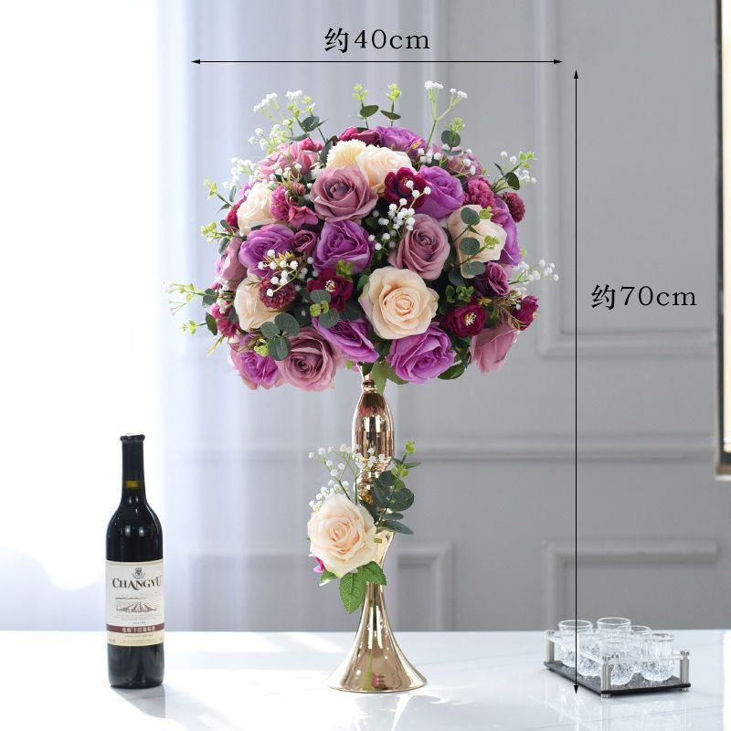 보라색-빨간색 대형 황금색 꽃 그릇