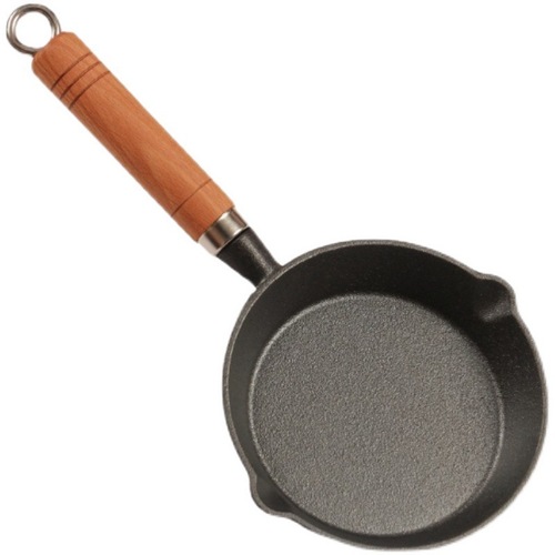 New Hot Oil Skillet Oil Spiller Mini Cast Iron Rinse Pan Oil Burning Dedicated Small Pan Beech Wood Handle Flat Iron Pan