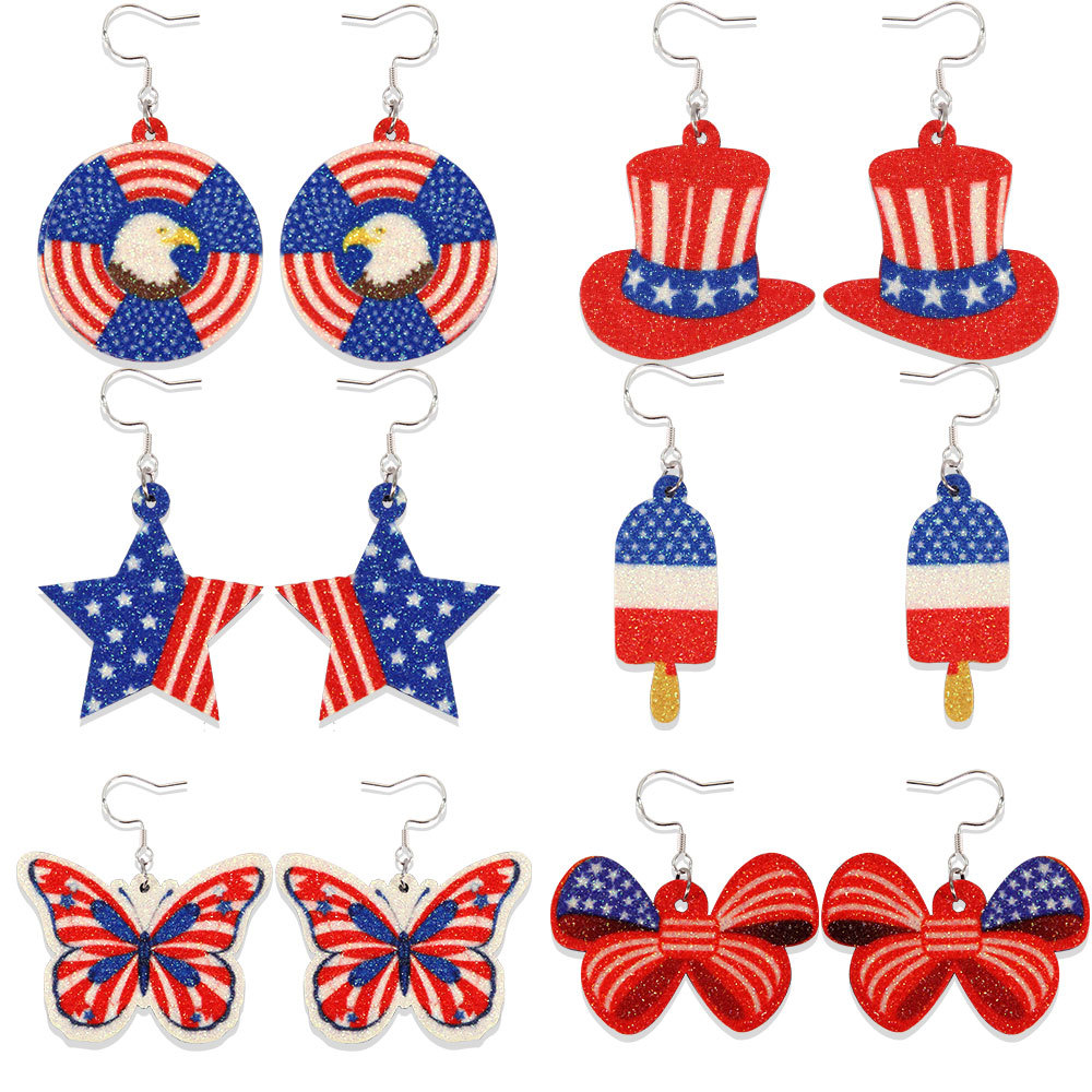 Nueva bandera de EE.UU. pentagramas colgante pendientes de orellas japonesas independientes de fiestas estadounidenses decoración de joyas pendientes