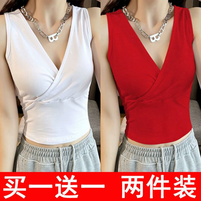 Женский топ-камзол без рукавов, лето 2025, новая верхняя одежда, короткий, высокая талия, обнажающий пупок, тонкий, V-образный вырез, базовый топ