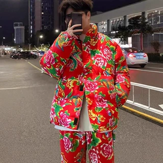 东北大花棉袄男士冬季加厚国潮大码宽松网红痞帅短款棉衣棉服外套