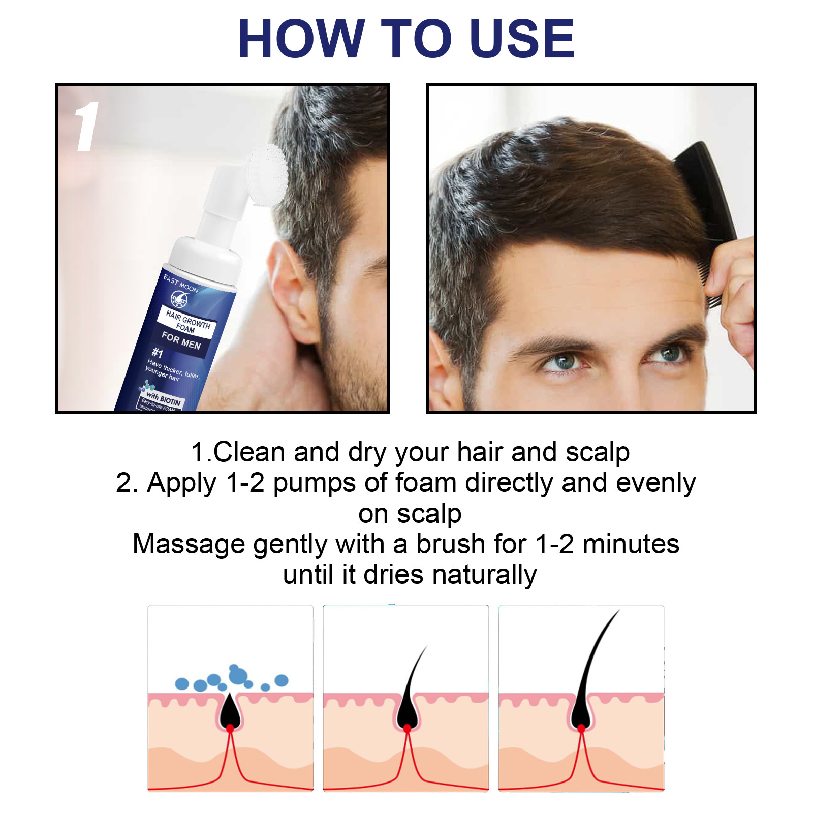 Schaum East Moon Men's Dense Moisturizing Care Tiefenreparierende Haarwurzelfollikel_voghion.com