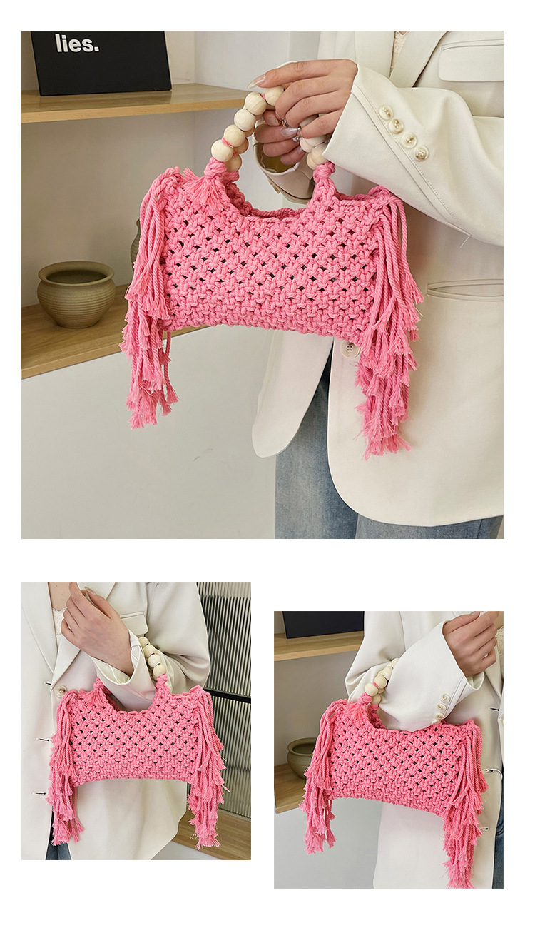 Women's Medium Braid Solid Color Vacation Beach Tassel Hollow Zipper Beach Bag display picture 14