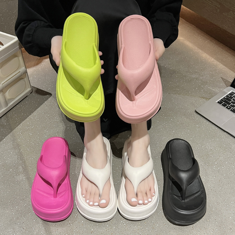 New EVA Flip-Flops For Women, Thick Sole, Toe-Post Sandals, Summer Outdoor Wear, Height-Increasing Soft Sole Beach_vogvips.com