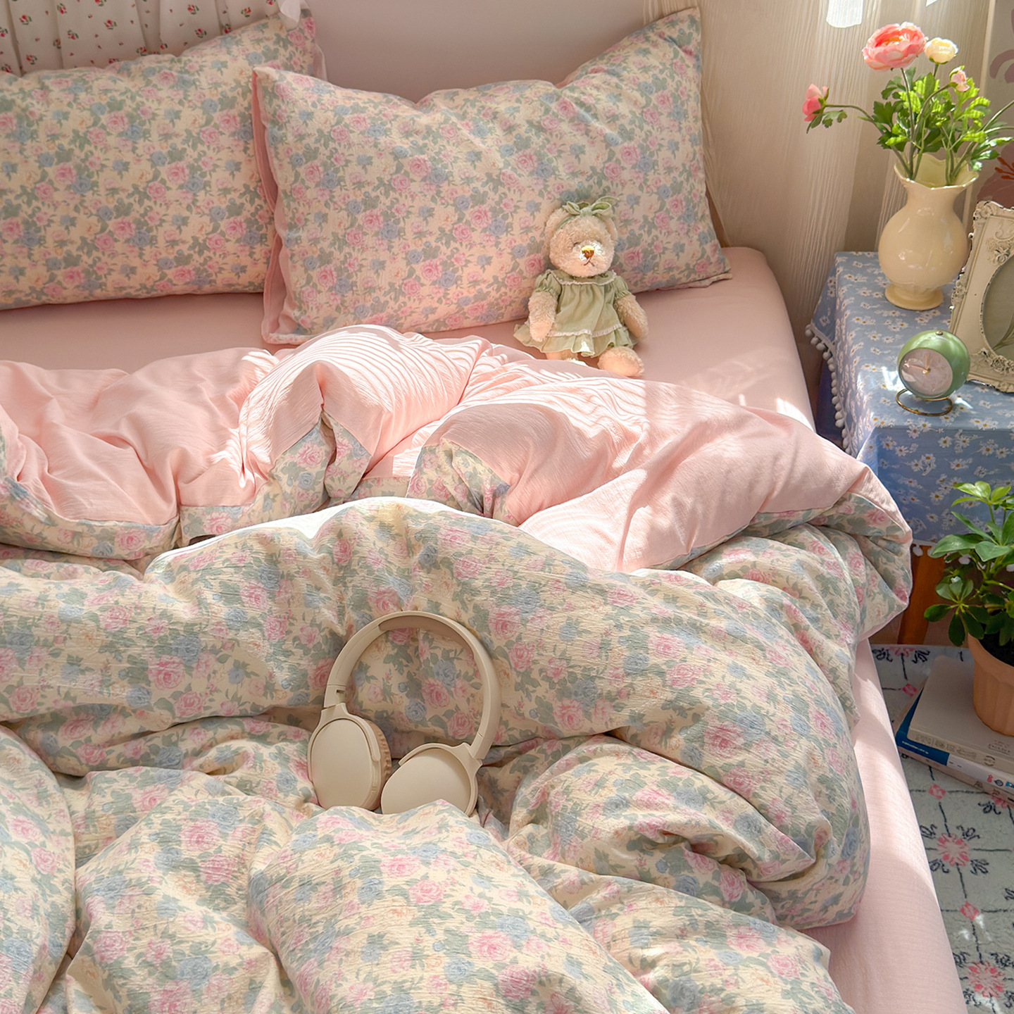 Una clase de cuatro piezas de grado materno-infantil de algodón puro de doble capa de algodón en la cama cubierta de sábanas de cama nueva cama de dormitorio Kasa San set de 4 piezas
