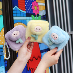 Plush Cartoon 3D Plush Smiling Face Flower Coin Purse, Red Envelope, Earphone Case, Sanitary Pad Bag, Mini Storage Pouch