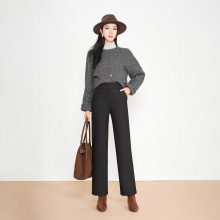 新款窄版时尚百搭直筒裤垂感高弹黑色加绒裤子女冬显瘦宽松休闲裤