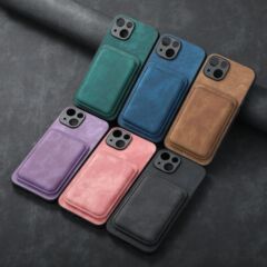 Apple 17 Pro 携帯電話ケース レザー ソリッドカラー レトロ 15 Pro 磁気カードホルダー iPhone16 保護カバーに適しています。