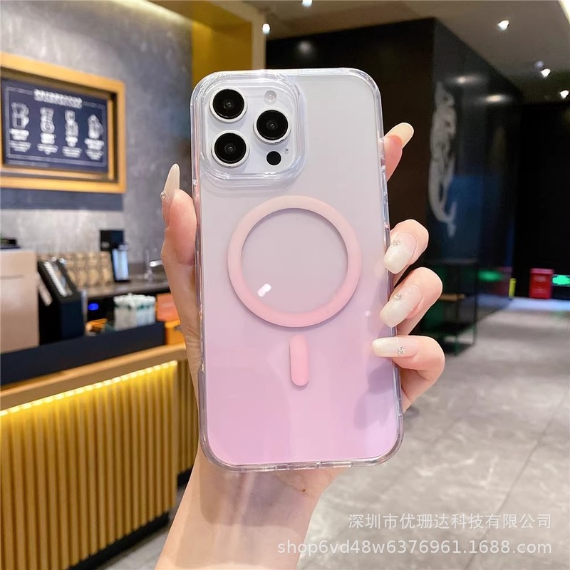 适用iPhone17promax炫彩渐变透明磁吸手机壳高级感苹果16防摔护套|undefined