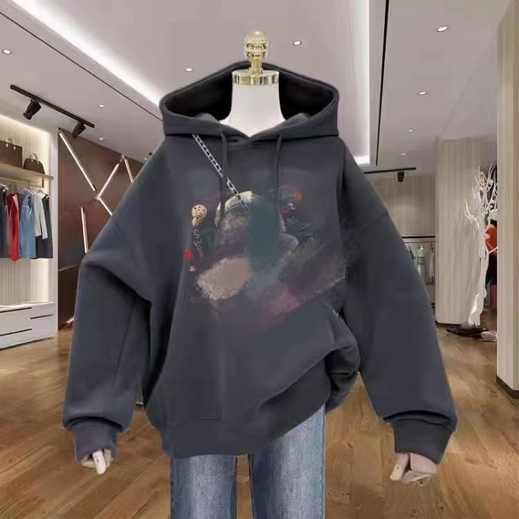 New fleece-lined Thickened Hooded Sweater Women's Autumn and Winter 2024 New Loose plus size Fashion Jacket Couple Hoodie Trendy New fleece-lined Thickened Hooded Sweater Women's Autumn and Winter 2024 New Loose plus size Fashion Jacket Couple Hoodie Trendy