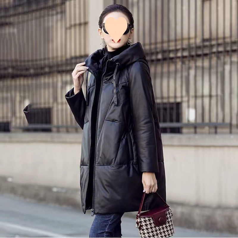 Mid-Length Leather Jacket and Cotton Jacket for Women 2025 Winter New Korean Style Cocoon-Shaped Thickeneded Loose Cotton Jacket