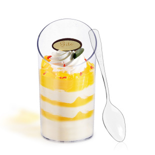 70ml oblique round Cup PS plastic transparent with 9.5cm spoon set sold set dessert Cup mousse cup