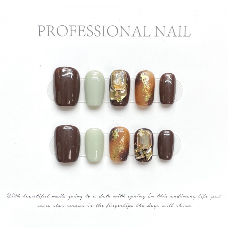 Handmade wear nail beauty piece finished product White Roman style autumn and winter Maillard stickers removable manicure wholesale Handmade wear nail beauty piece finished product White Roman style autumn and winter Maillard stickers removable manicure wholesale