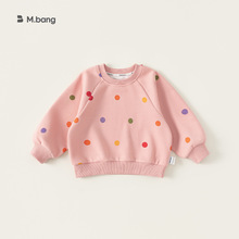 邦选湖州织里童装女童卫衣春季新品彩色波点儿童套头衫圆领衣服