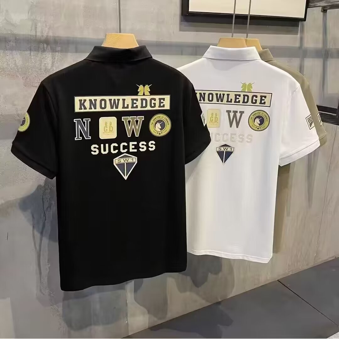 Polo a maniche corte stampata con stemma 2024, maglietta da uomo con risvolto trendy, bella, alla moda e aderente_voghion.com