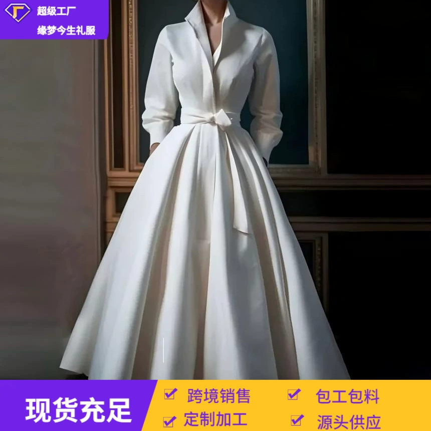 Ретро свадебное платье, длинное вечернее платье, французский стиль, Aliexpress, городской стиль, V-образный вырез