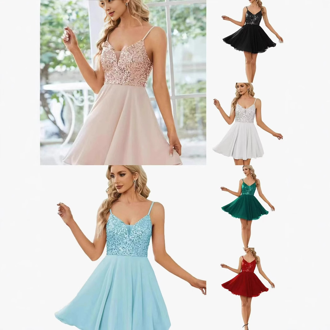 Cross-Border 2026 European and American Middle Eastern Fairy-Like Evening Dress Sequin Banquet Host Fashion Toast Dress Fashion