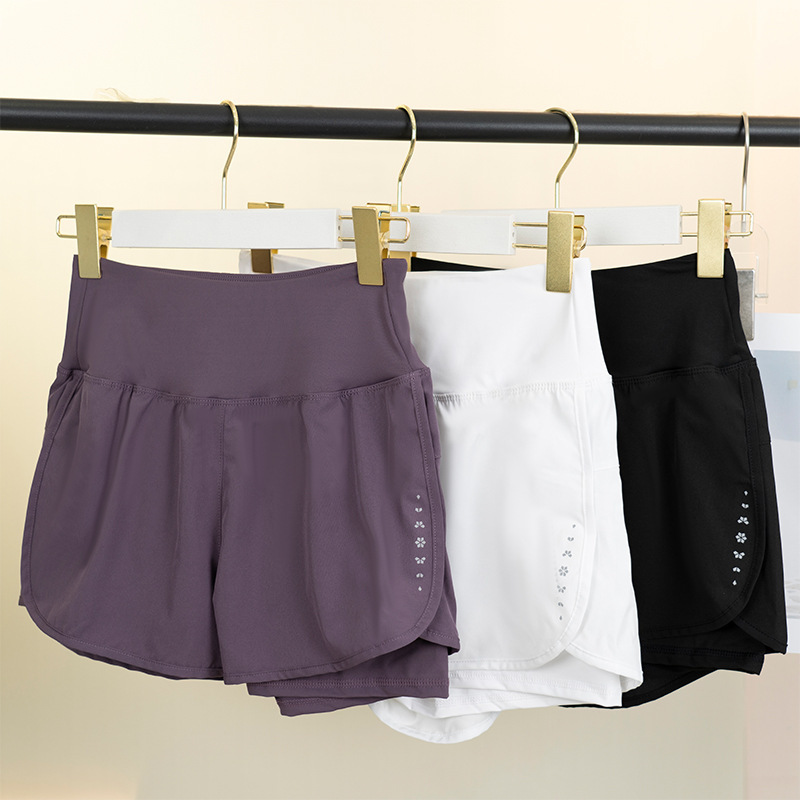 High Waist Sports Shorts Women's Anti-walking Quick-drying Loose Breathable Professional Running Rear Pocket Yoga Fitness Shorts Summer