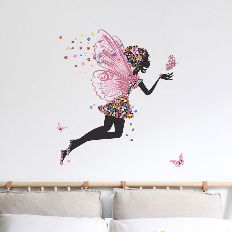 New Butterfly Flower Elf Girl Dancing Bedroom Wall Decoration Sticker Wholesale Nihaojewelry display picture 5