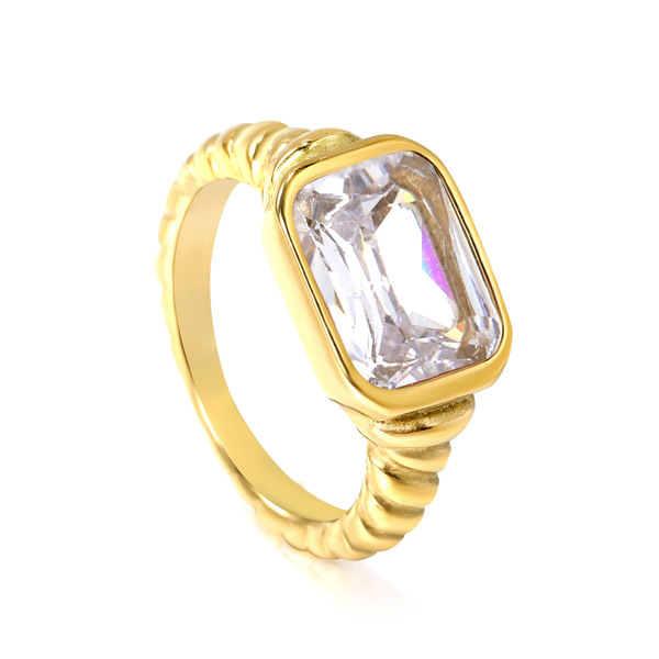 Retro fashionable rectangular geometric brand ring stainless steel