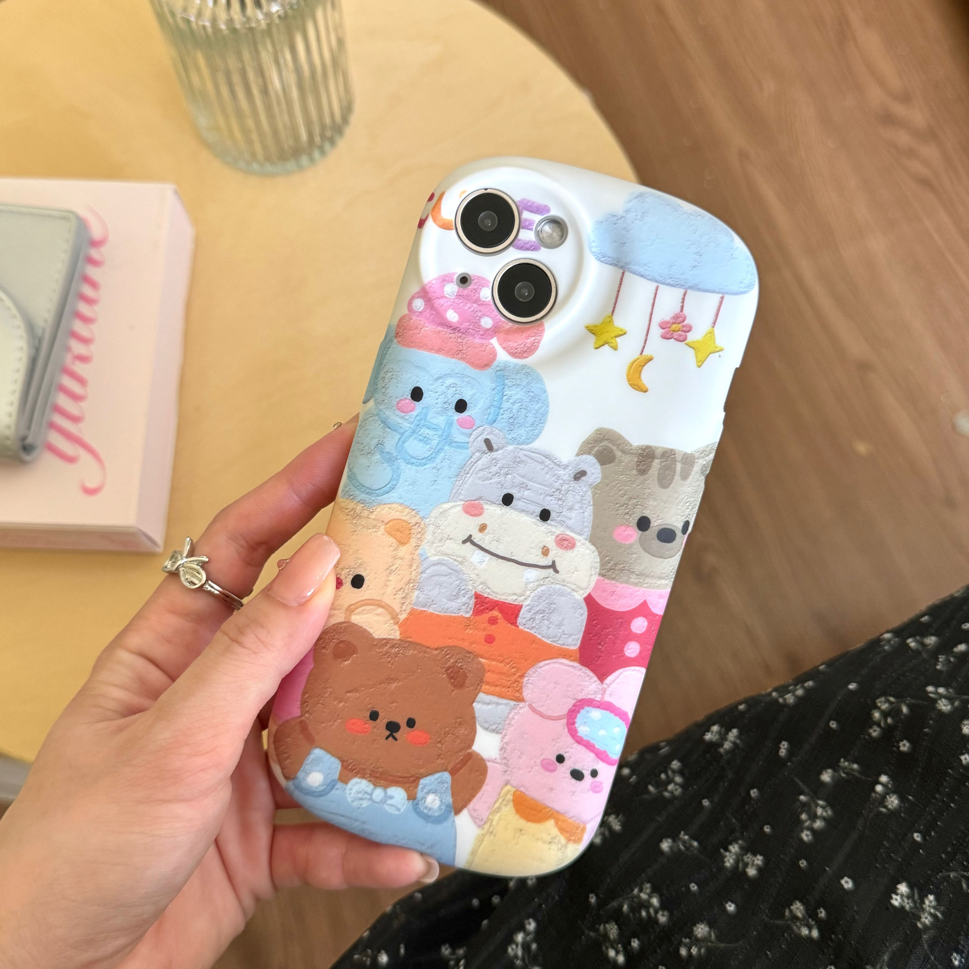 Pintura al óleo de dibujos animados oso hipopótamo animal para iPhone14 funda para teléfono móvil 13 Apple 12 hembra 15ProMax funda blanda