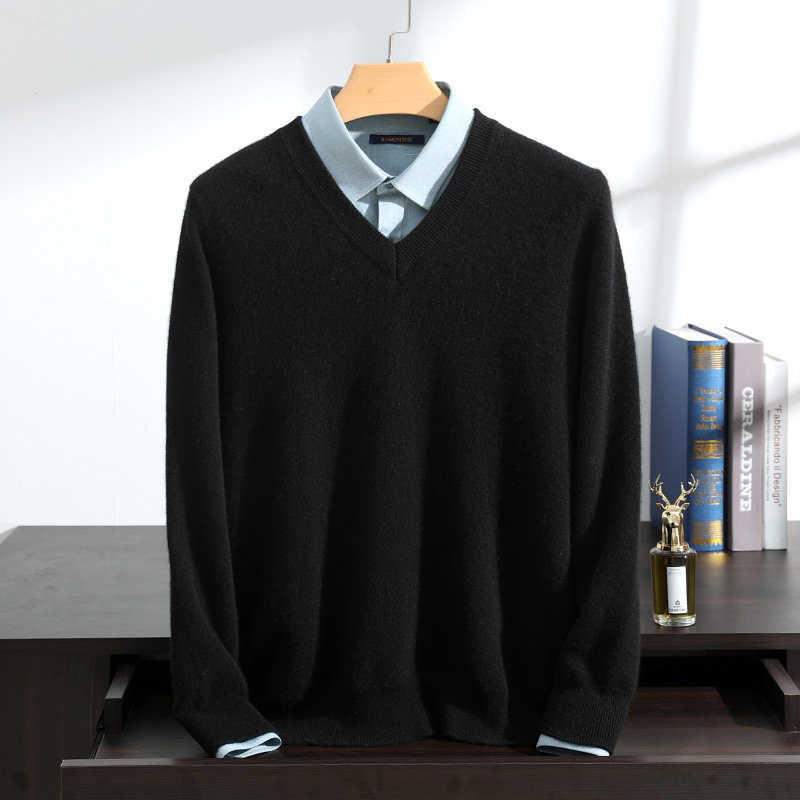 Cashmere V-neck cashmere sweater men's 100 cashmere youth business casual sweater double thick sweater