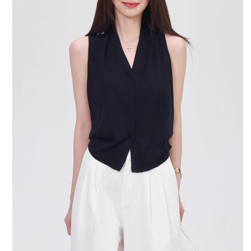 Linen Row Style Paper Doll Lazy Fashionable Slouchy Knit Vest Versatile Casual Cardigan Thin Vest Top