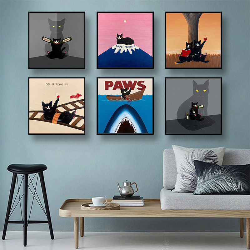 Cat prank wall art cartoon illustration cute animal fun decorative painting pet shop oil painting niche art mural Cat prank wall art cartoon illustration cute animal fun decorative painting pet shop oil painting niche art mural