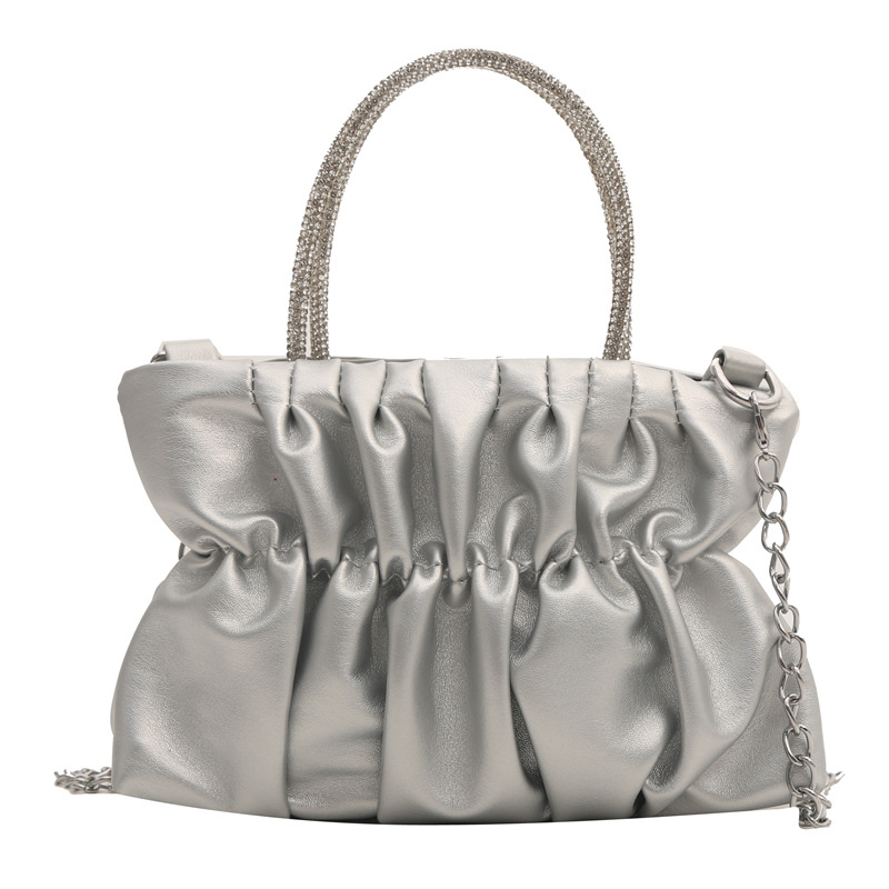 2024 primavera nuevo estilo suave moda plisada cadena bolsa pequeña color caramelo ins bandolera bolso cuadrado pequeño