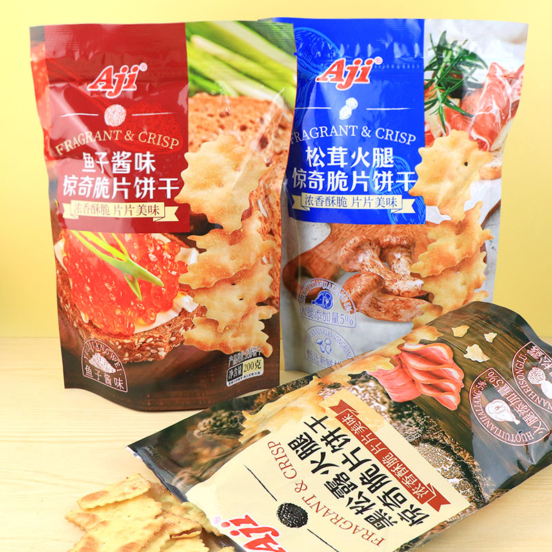 Aji惊奇脆片饼干黑松露火腿不规则饼干鱼子酱松茸网红休闲小零食