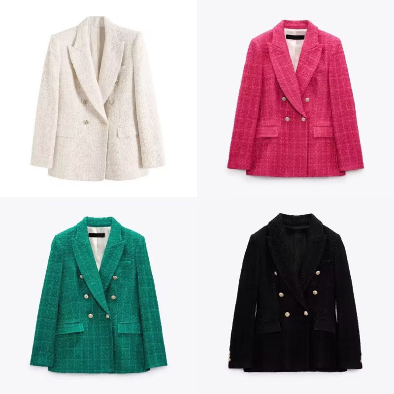 Cross-Border 2025 New American-Style Women's Fashion 4-Color Textured Double-Breasted Mid-Length Blazer for Women K2 Fashionable and Versatile Cross-Border 2025 New American-Style Women's Fashion 4-Color Textured Double-Breasted Mid-Length Blazer for Women K2 Fashionable and Versatile