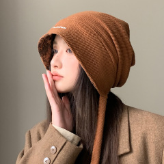 韩版双面戴堆堆帽秋冬帽子女大头围显脸小保暖针织包头冷帽套头帽