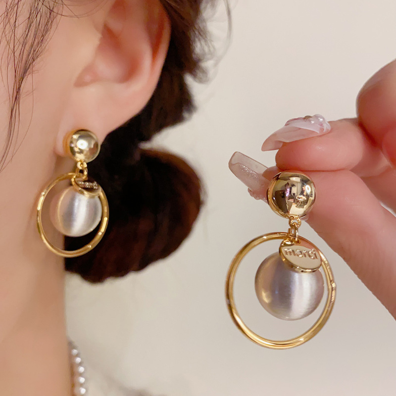 Orecchini a cerchio in metallo con sfera, stile europeo e americano, retrò, eleganti, leggeri, lussuosi, versatili e minimalisti._voghion.com