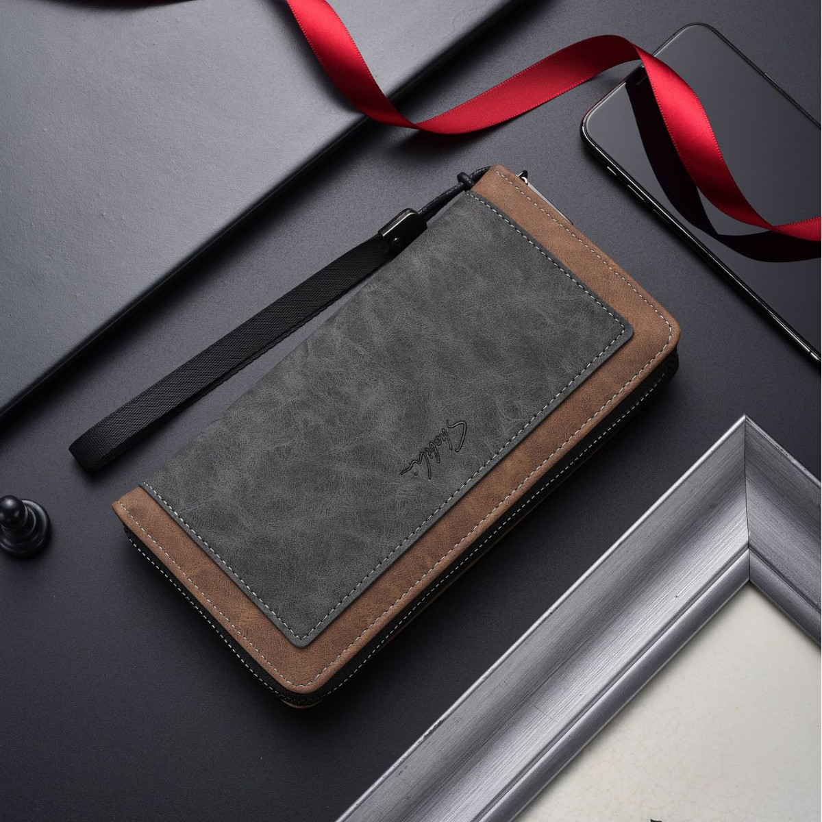 Summer New Men's Long Wallet Color Matching Multi-Card Slot Hand-Held Large-Capacity Mobile Phone Wallet Clutch Bag Coin Purse