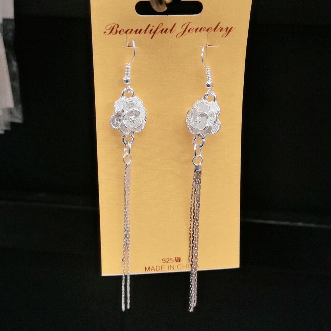 新热销新款时尚流苏镂空树叶子耳环 金属长款耳坠耳钉批发满包邮