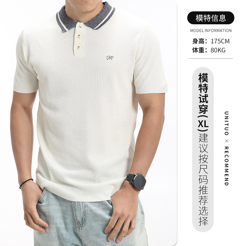 2026 verano bordado hombre pozo tejido polo camiseta de manga corta hombre ligero negocio alto sentido casual hombre
