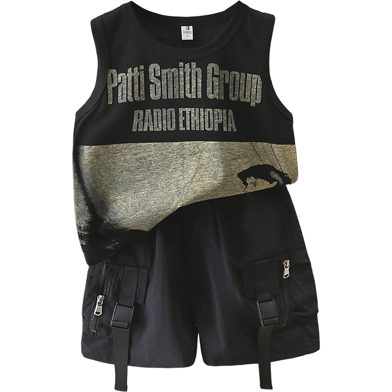 5606 Traje sin mangas para niños 2025 Verano Nuevo chico Chaleco estampado fresco y guapo Estilo de verano para bebé Estilo delgado de la calle frita