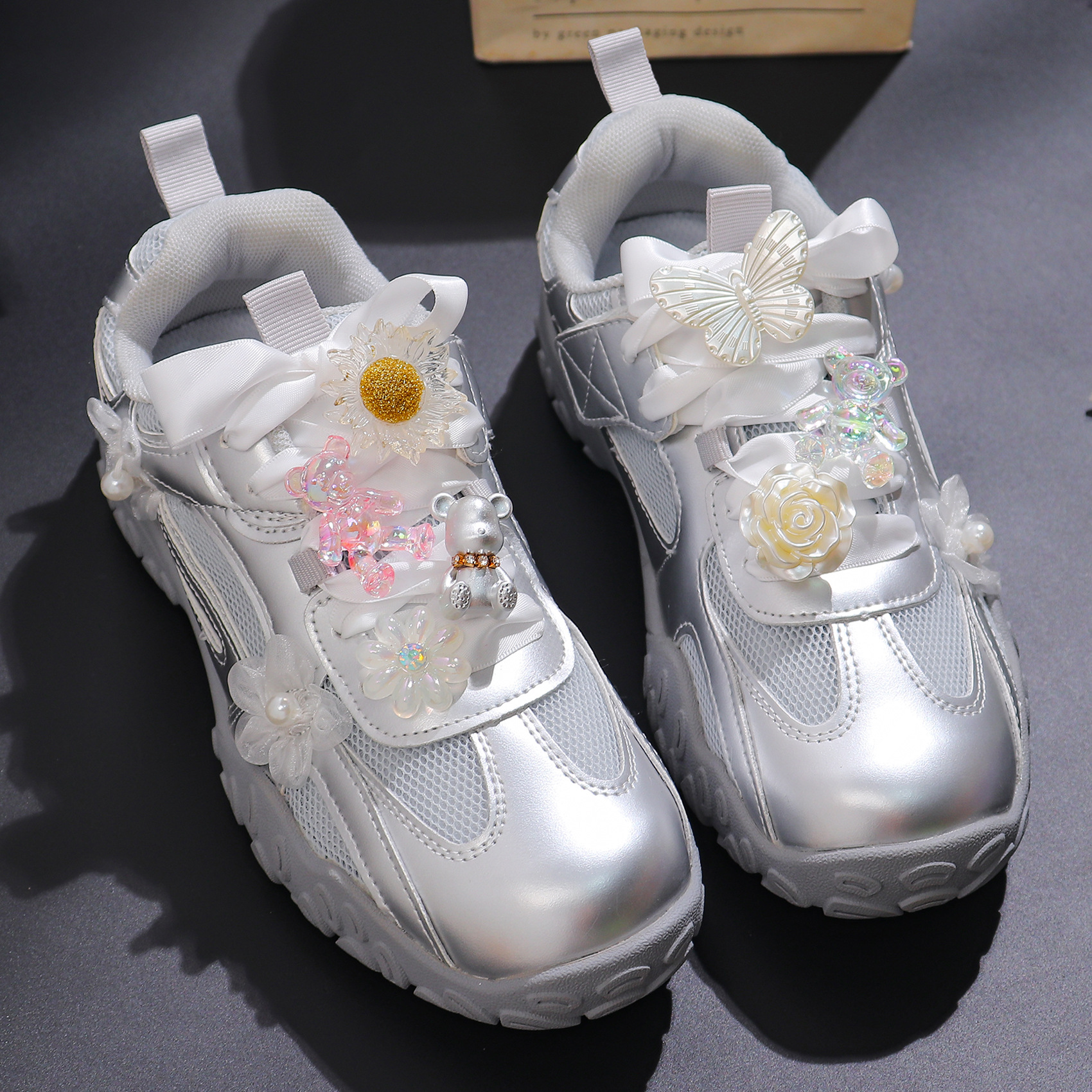 Coreano oso de cristal flor accesorios superiores zapatos de alto nivel de flores de formación zapatos DIY botones superiores