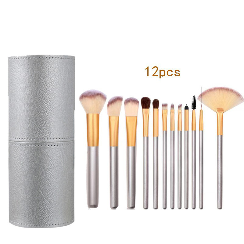 Fábrica al por mayor-blanco cremoso pinceles de maquillaje traje en forma de abanico 24 champán herramientas de maquillaje pelo sintético