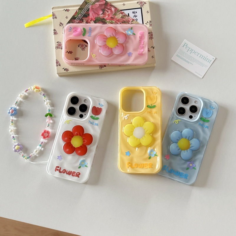 Nuevas flores tridimensionales plisadas ins para iPhone16ProMax Apple 14/15 funda para teléfono móvil 13 mujeres 15PM